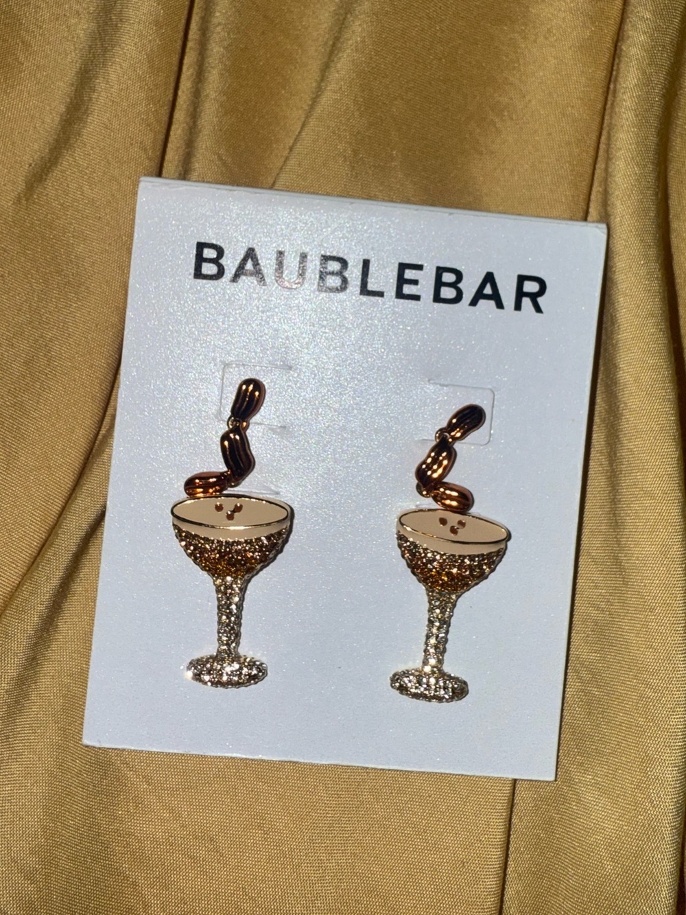 NEW gorgeous BaubleBar Gold Glitter Espresso Martini  Coupe Earrings